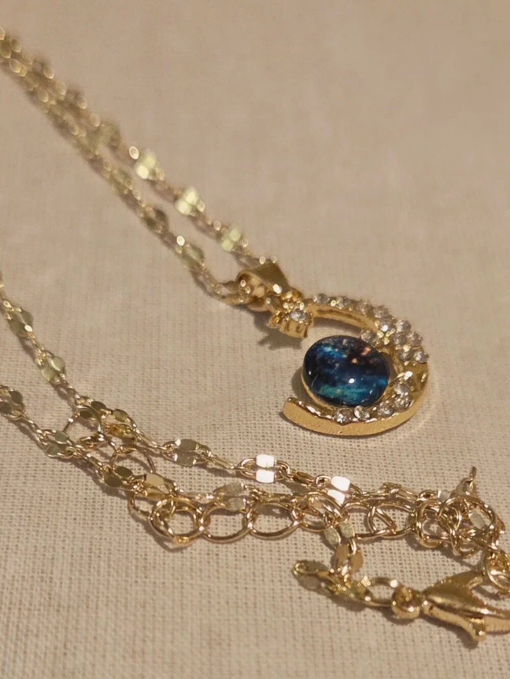 Gold Tone Alloy Material - Moon & Blue Galaxy Pendant Necklace - Women Jewelry